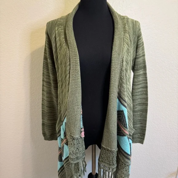 Altar'd State Sage Green Knit Cardigan with Fringe and Pockets - S - Picture 2 of 14